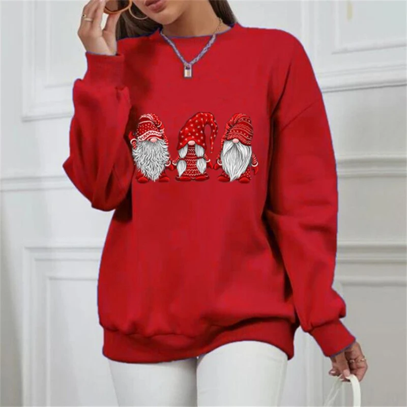 

2021 Amazon Independent Station Fashion Christmas Santa Print Plus Velvet Round Neck Long Sleeve Sweatshirt Top