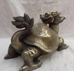 Бесплатная доставка 10 дюймов китайская бронза Скульптура Фэн Шуй BiXie Dragon Turtle Set