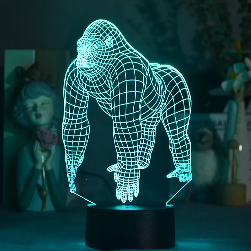 Светодиодный 3D USB-светильник orang0 0 Горилла шимпанзе 7 цветов изменение настроения