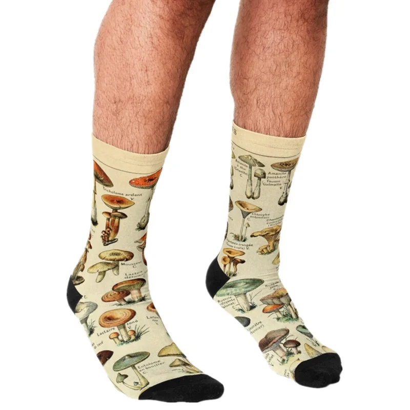 Funny Socks Men Mushrooms Cartoon pattern Printed Happy hip hop Men Socks Novelty Skateboard Crew Casual Crazy Socks