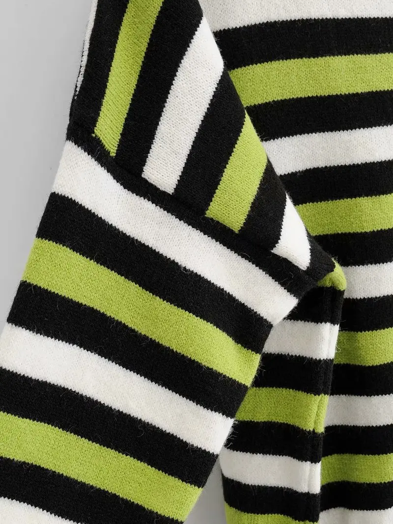 Женское Полосатое платье-свитер унисекс осенне-зимний вязаный теплый джемпер
