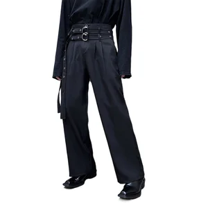 Брюки мужские прямые с двойным поясом, свободные повседневные штаны с широкими штанинами, винтажная модная уличная одежда в стиле Харадзюку, на осень