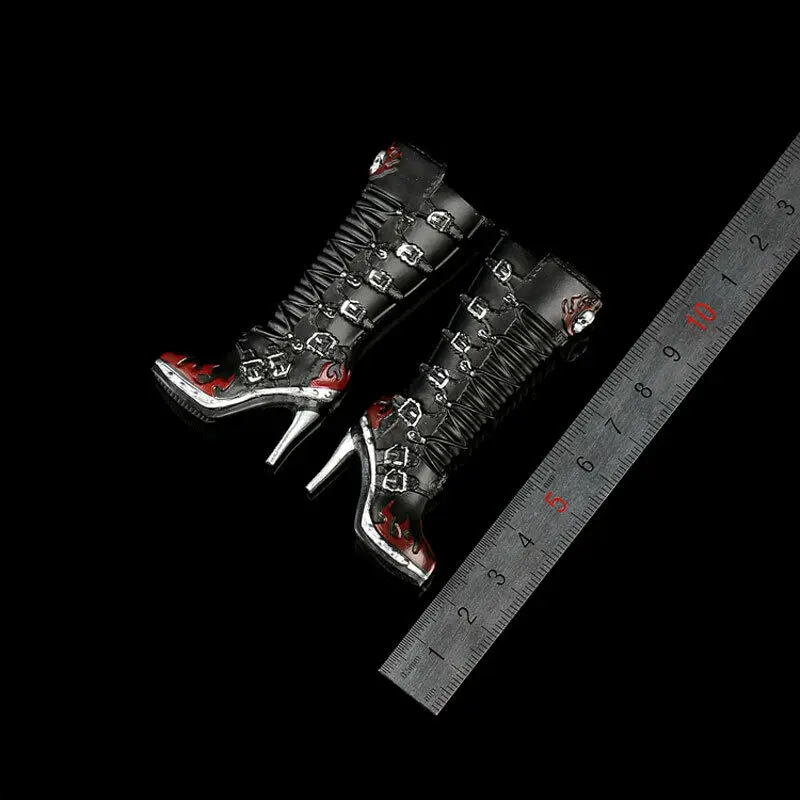 Мотоциклетные ботинки на высоком каблуке сапоги-трубки с черепом модель 1:6 12