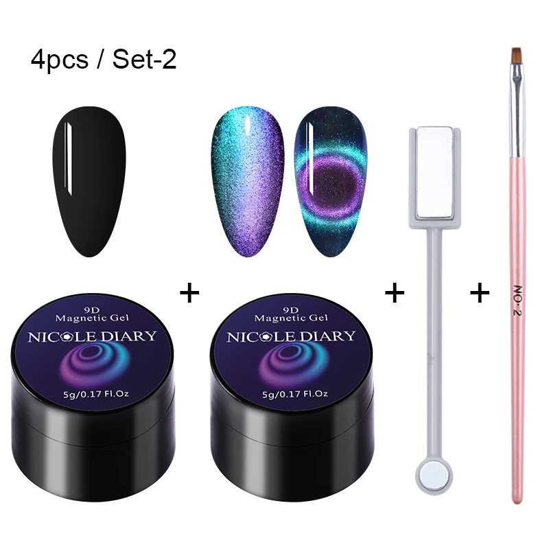 4pcs-Set-2 NICOLE DIARY 9D кошачий глаз УФ-гель замачиваемый Гель-лак для нейл-арта Магнитный лазер Сияющий лак для ногтей 5 мл Полупостоянный Гель-лак - Цвет: 4pcs-Set-2