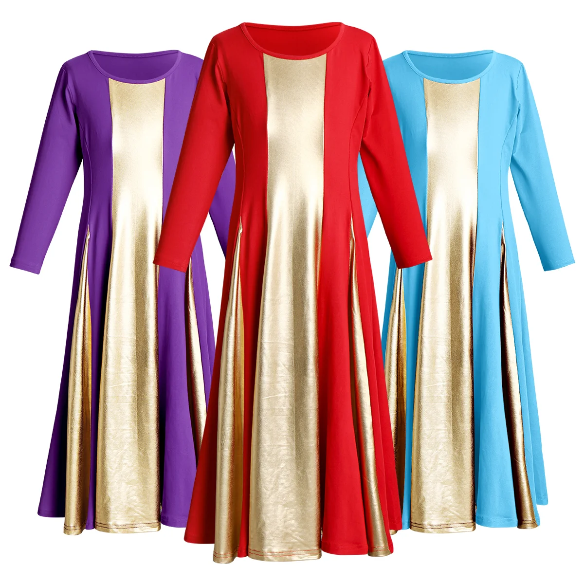 Платье для девочек с длинным рукавом плиссированное металлическим