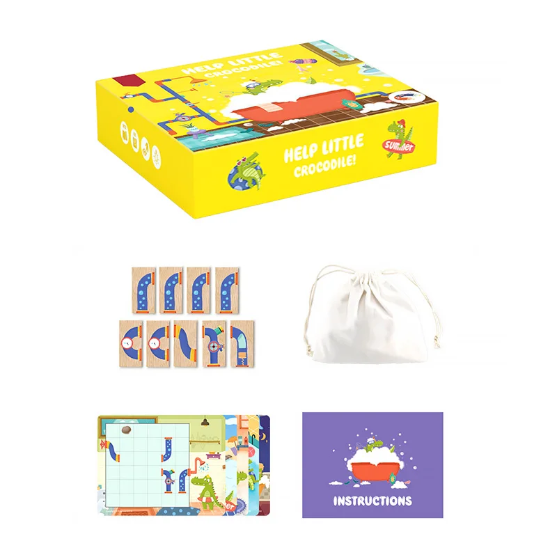 

Wood Thinking Training Challenge Toy Montessori Maze Game Board Early Educational Help Little Crocodile Bathing Maze Game Puzzle