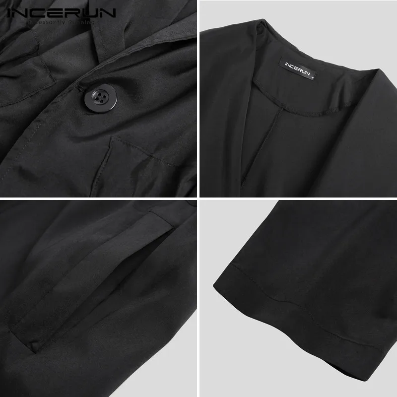 

INCERUN Men Leisure Trench Long Sleeve Lapel Neck Windbreaker Fashion Solid Color Long Coats Man Loose Pockets Cloak Streetwear
