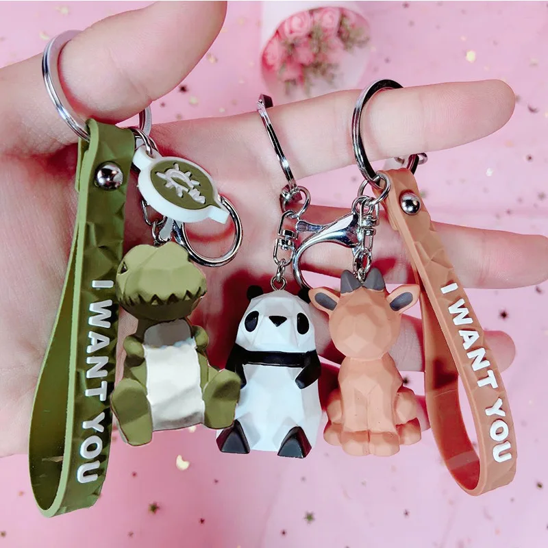 

Creative Cute Cartoon Geometric Faceted Dinosaur Unicorn Panda Keychain Car Key Chain Silicone Keyring Bag Trinket Hanging Gift