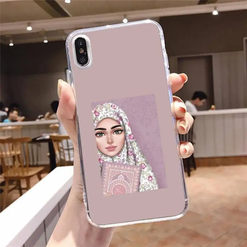 

Muslim Islamic Arabic Hijab Face Gril Phone Case Transparent for iPhone 6 7 8 11 12 s mini pro X XS XR MAX Plus