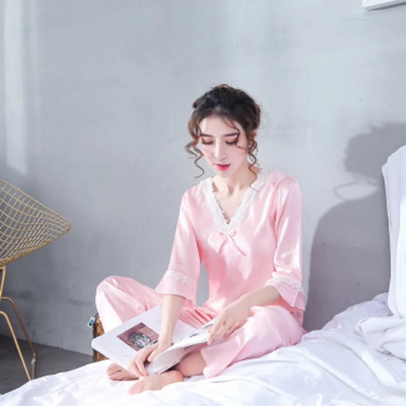 Женские шелковые пижамные комплекты пижама с коротким рукавом атласный Шелковый