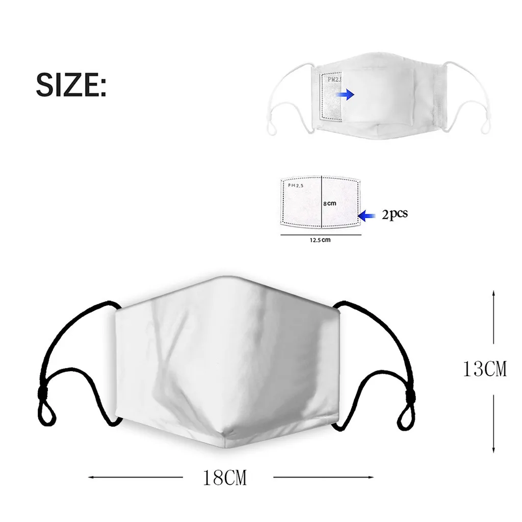 

Adult Washable Halloween Printing Mask Adjustable Face Cover 1 Mask With 2 filters face mask fashion mascarilla reutilizable