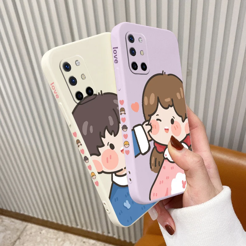 Side Print Cartoon Girl Case For Oneplus 8t 9 9pro 9r pro Liquid Silicone Cover