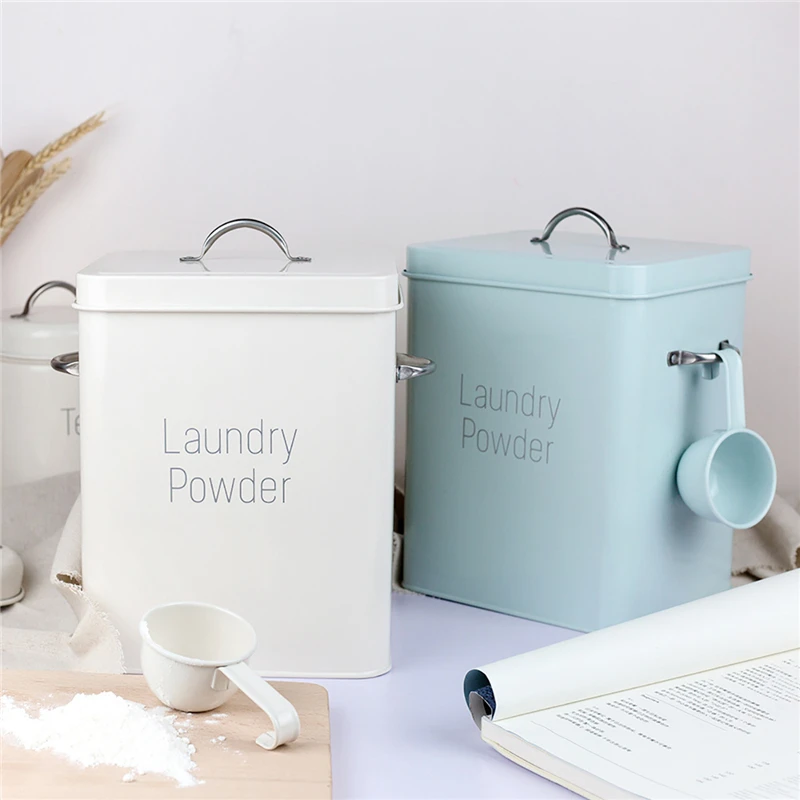

Washing Powder Bucket Powder Sealed Storage Box with Spoon Laundry Powder Box Cereal Dispenser Can Food Grain Rice Container