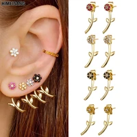silver gold filled ear jackets stud earrings girls cz zircon long flower woman earring jewelry for women wholesale