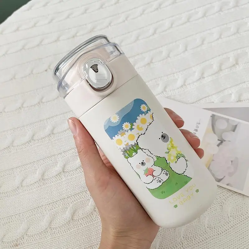 

320/450ml Cartoons Stainless Steel Vacuum Flask Coffee Tea Milk Travel Cup Cute Bear Water Bottle Insulated Thermos