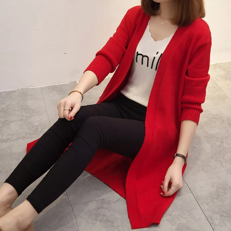 

Knitted coat Cardigan Coat Women Autumn And Winter Knit Solid Color Long Coat Ladies Loose Cardigan Outerwear Apricot Color 3XL