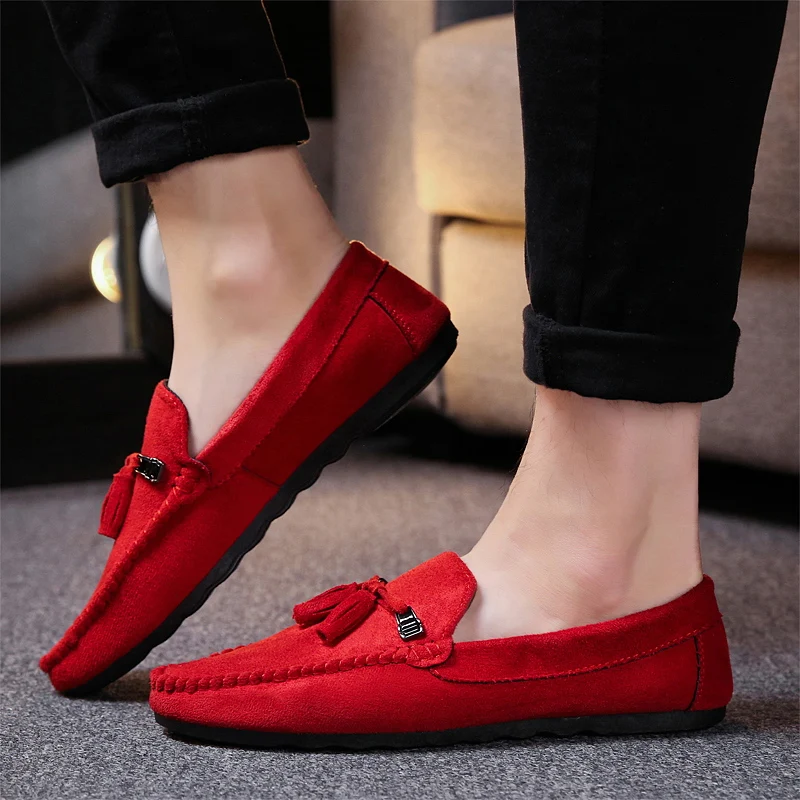 Leather Men Shoes Luxury Brand Red Penny Loafers Moccasins Italian Designer Casual | Обувь