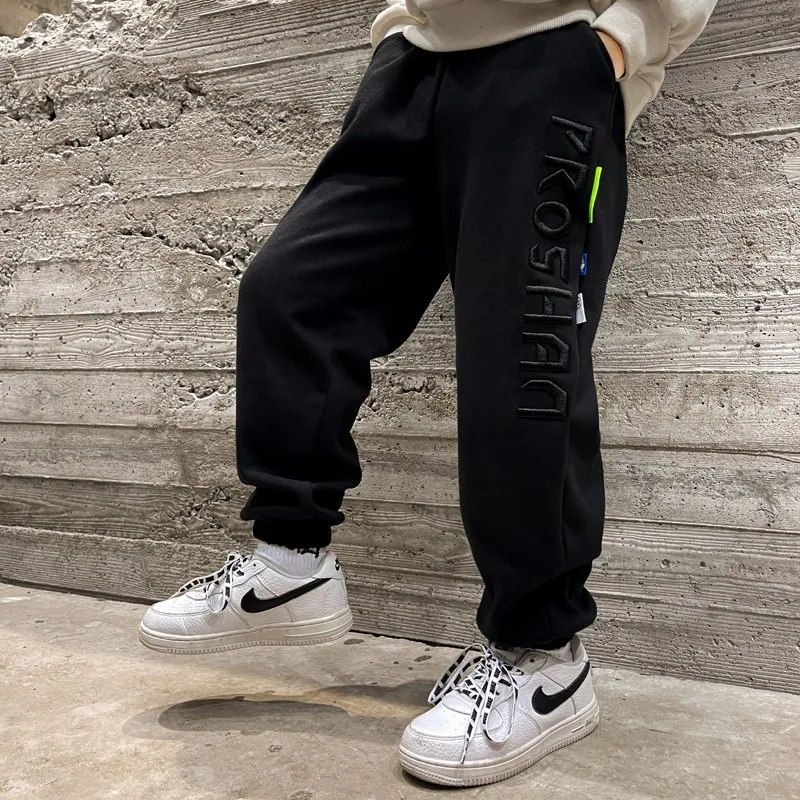 

Teens Spring Fall Daily Soft Black Sweatpants Boys Fashion Gray Letter Track Pants Children Loose Harem Pants Kid Trousers 6-12y