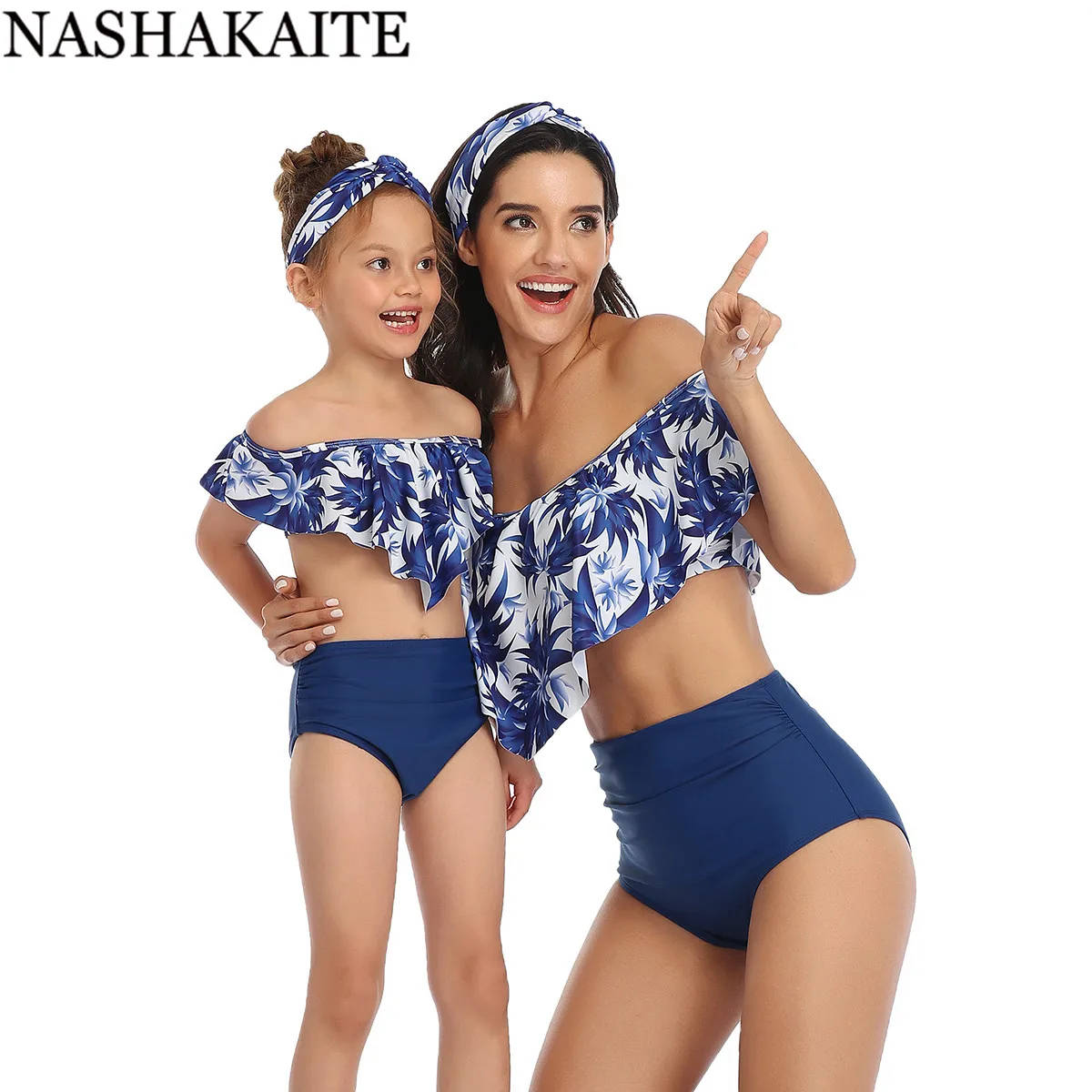 NASHAKAITE/купальный костюм для мамы и дочки; Летний Пляжный комплект бикини; купальник с оборками и принтом для мамы и дочки; Семейный комплект купальников