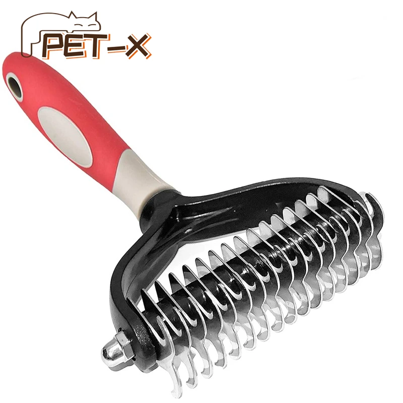 

2-Side Dematting Tool for Dog Cat -Dog Undercoat Rake for Medium to Long & Curly Hair - Cat Dematting Comb - Deshedding Brush