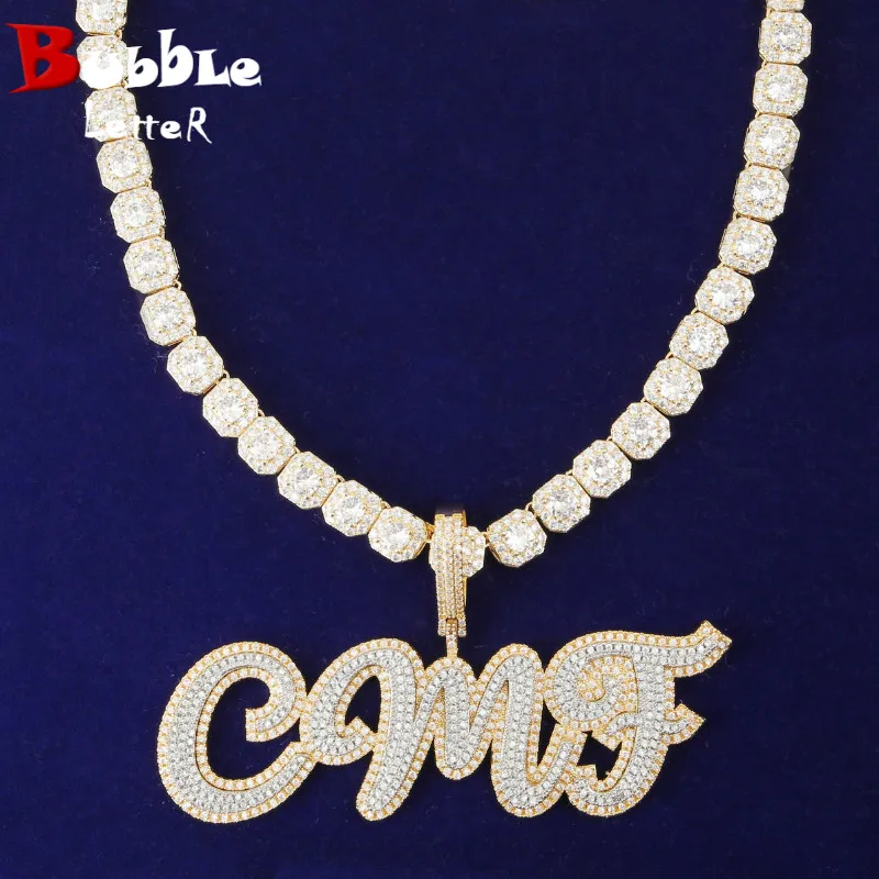 Bubble Letter Custom Name Necklace for Men Personalized Pendant Double Color Cursive Zircon Hip Hop Rock Fashion Jewelryy
