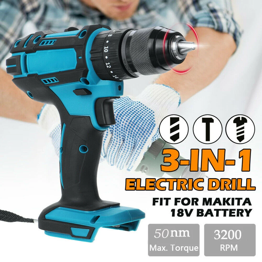 

WENXING 3 in1 Brush Hammer Drill Electric Screwdriver Power Tool 13mm 20+3 Torque Cordless Impact Driver Makita Battery 18V