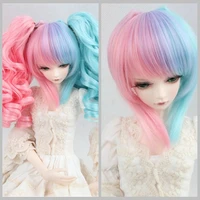 high quality high temperature wire pink blue wave wigs for 13 14 16 bjd dolls with 2 polytails