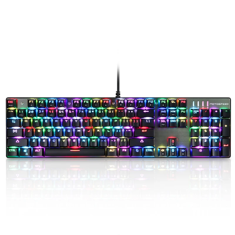 Игровая механическая клавиатура Motospeed CK104, 104 клавиш, русский, английский, красный переключатель, синий, металлический, проводной, светодиодный, с подсветкой, RGB, настольный планшет