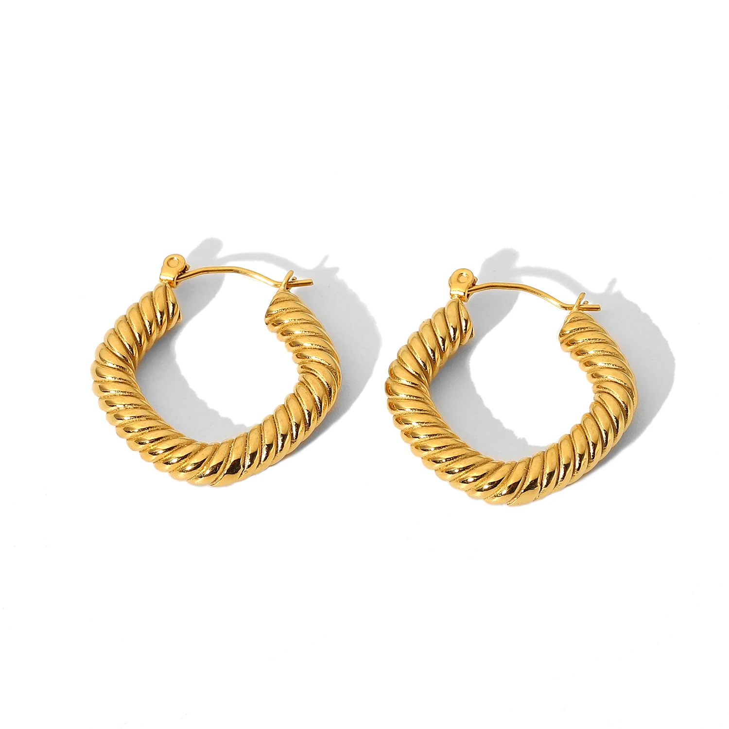 

New Trend 18K Gold Stainless Steel Earring Studs Jewelry Geometric Rhombic Rectangle Cable Twisted CC Hoop Earrings Jewelry