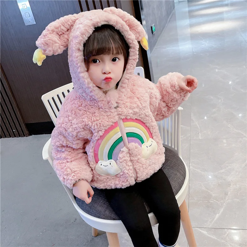 

2021 New Factory Price High Quality Hot Sale Girls Rainbow Wool Sweater Coat Winter Baby Foreign Style Cotton Coat