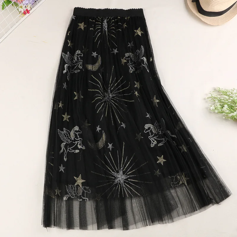 Юбка женская сетчатая с завышенной талией милая плиссированная юбка-трапеция