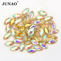 junao 50pcs 7x15mm glass crystal horse eye rhinestones gold base claw sew on stone flatback strass for clothes jewelry