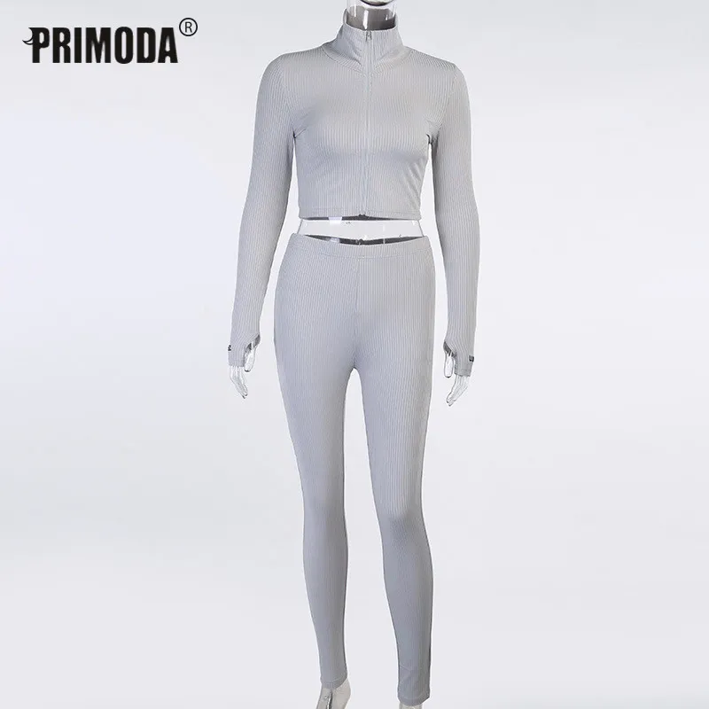 Two Piece Outfits Women Set Activewear Fit Elastic Crop Top Zipper Long Leggings Matching Tracksuit Female 10 Colors PR051M |
