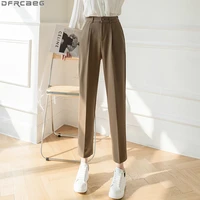 2021 elegant korean womens pants spring summer loose elastic high waist harem trousers female new white black brown suit pants