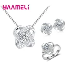 Набор свадебных украшений в Корейском стиле из серебра 925 пробы, колье, серьги, кольцо с фианитом, модные свадебные украшения