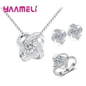 Набор свадебных украшений в Корейском стиле из серебра 925 пробы, колье, серьги, кольцо с фианитом, модные свадебные украшения