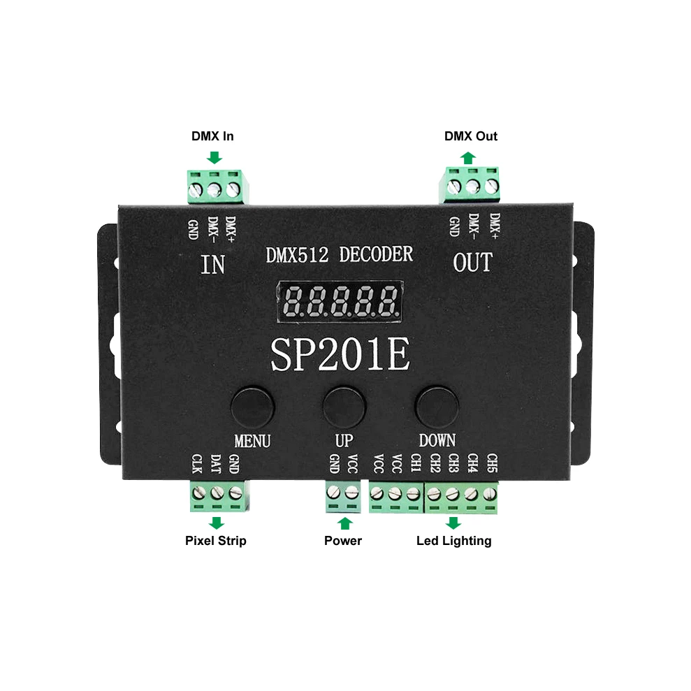 SP201E Dmx декодер 5v 12v 24v Ws2811 Ws2812b Rgb Dmx512 входной сигнал 512 выходной Spi | Лампы и