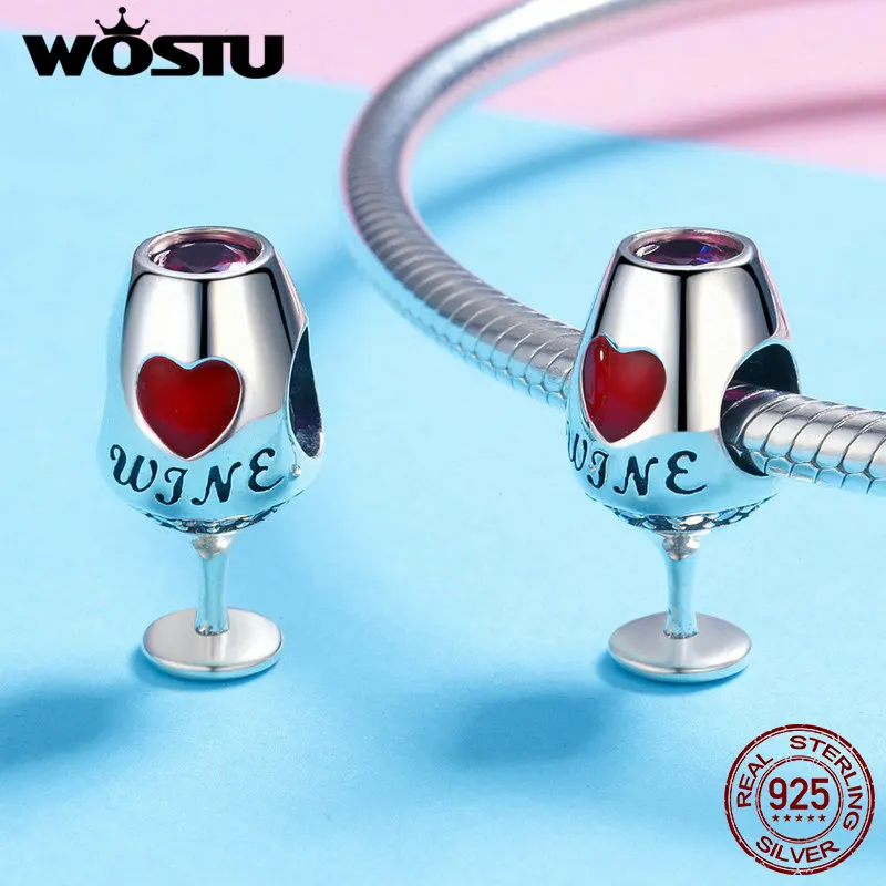 WOSTU серебро 925 пробы Вишневый клубничный Шарм Кулон из бусин для напитков и