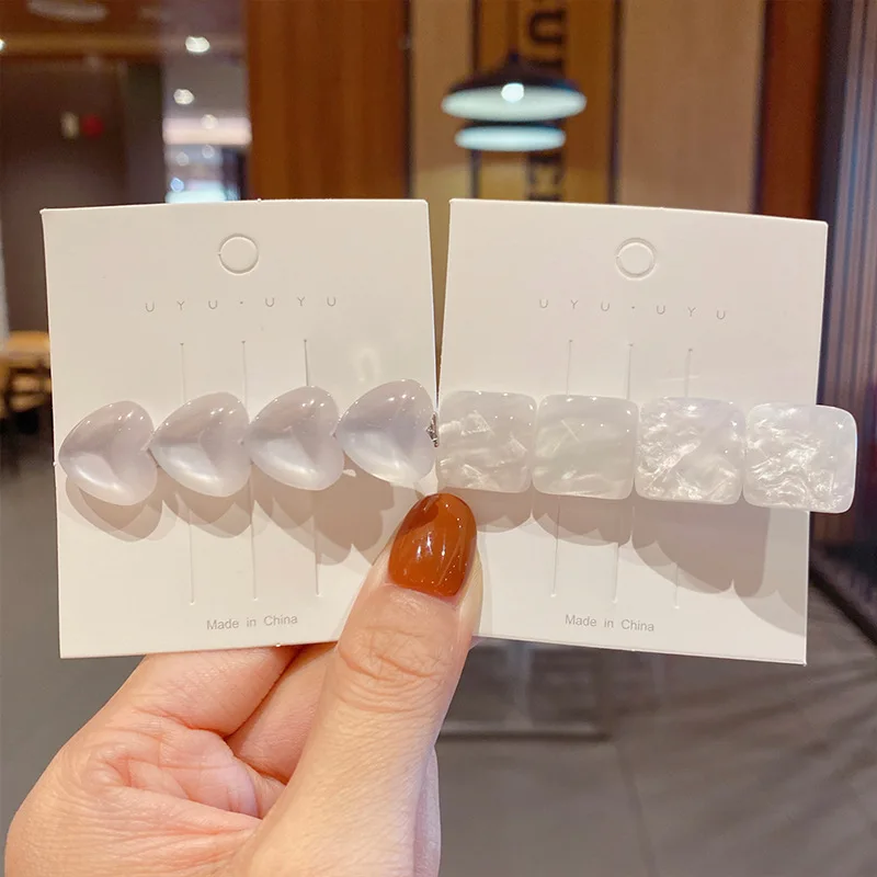 

Simple Square Opal Hair Clips Pin for Women Korean Girl Barrettes Fixed Top Side Clip Heart-shaped Bangs Hairpins Accessories