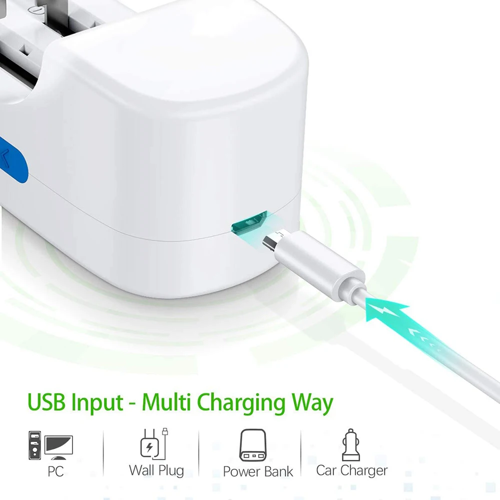 Зарядное устройство для аккумуляторов 18650 умное зарядное с 2 слотами USB 26650 18350 32650