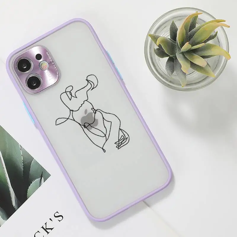 

Abstract Art Lines Phone Case For iPhone 12 11 Mini Pro XR XS Max 7 8 Plus X Matte transparent Purple Back Cover