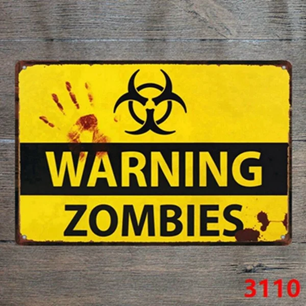 

Metal Tin Sign Warning Zombies Decor Bar Pub Home Vintage Retro