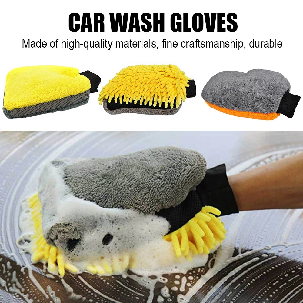 

New Double-faced Glove Coral Fleece Chenille Thick Gloves Car Cleaning Wipe Cloth Easy Wet/Dry Anti-slip Car Cleaning Gloves
