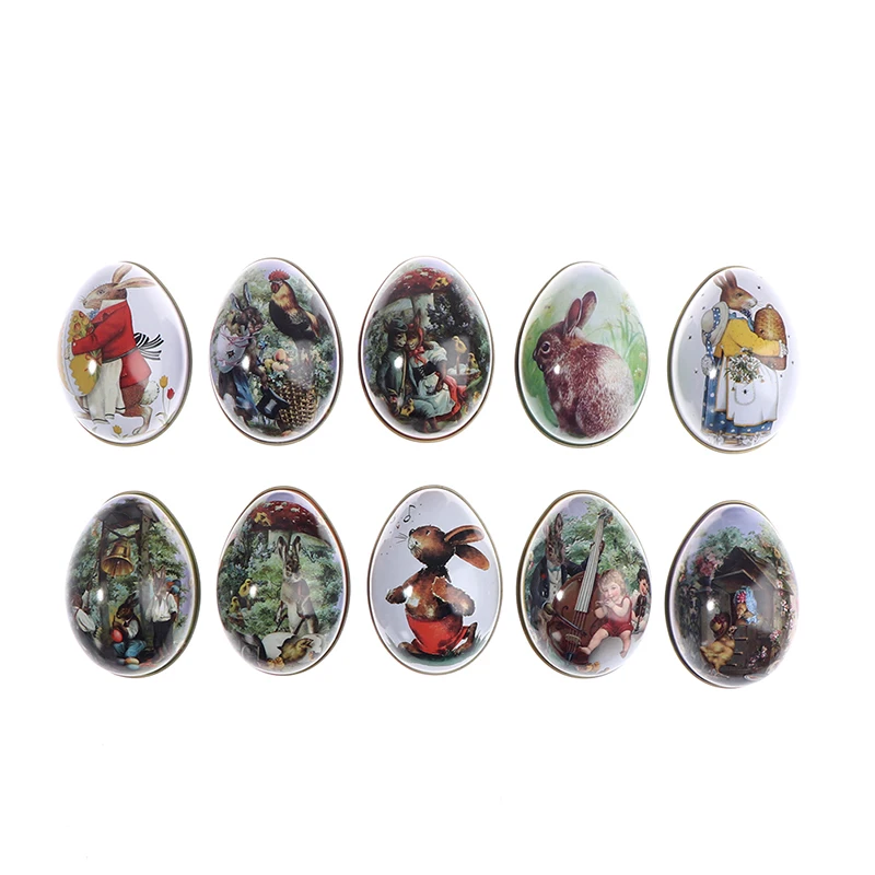 

1pc Cute Metal Easter Egg Shaped Candy Tin Bunny Rabbit Printing Easter Egg for Easter Festival Candy Chocolate Party Decoration