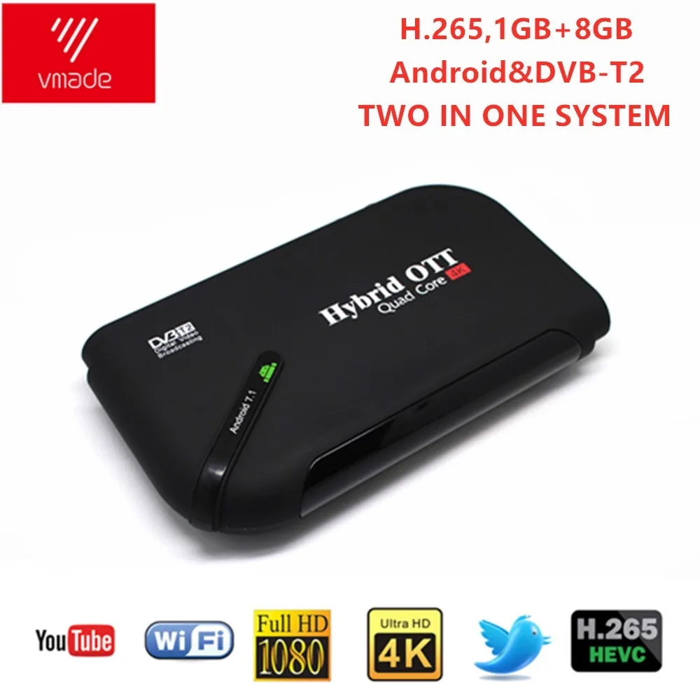 Vmade DVB T2 и Android ТВ-приставка два в одном Android 7,1 Amlogic S905D 1 ГБ 8 ГБ H.264 смарт-приставка поддержка wifi медиаплеер