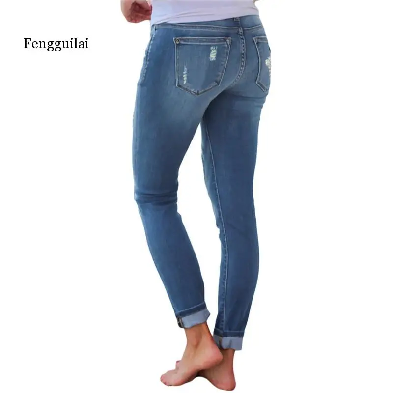

High Waist Jeans for Women Fashion Slim Hole Leopard Patchwork Long Jeans Sexy Ripped Denim jeans pants push up jeans boyfriend