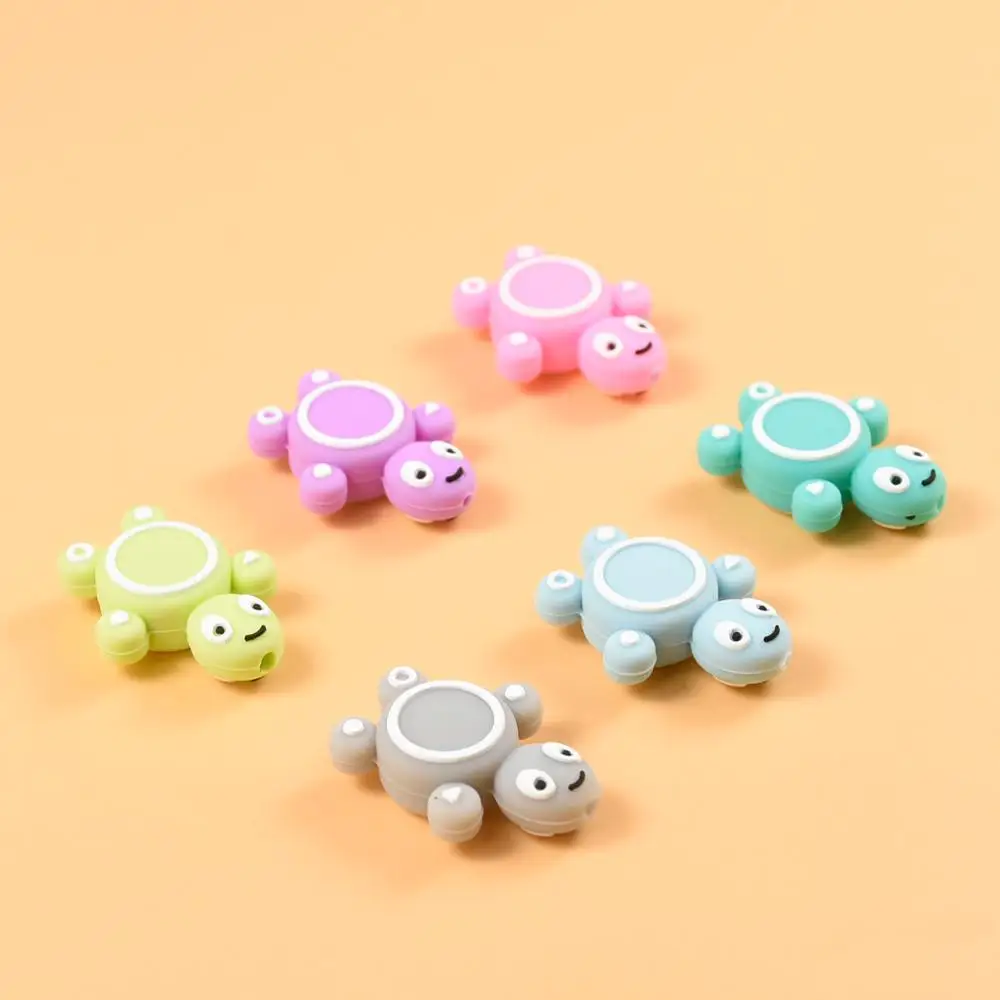 Mini tortuga de cuentas de silicona, Mini tortuga encantadora, sin BPA, chupete, cadena, Clip, mordedor para beb&eacute;, juguete artesanal, 10 Uds.-0