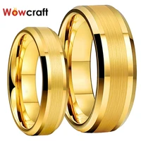 6mm 8mm mens womens gold tungsten carbide wedding band rings bevel edges polished matted finish comfort fit personal customized
