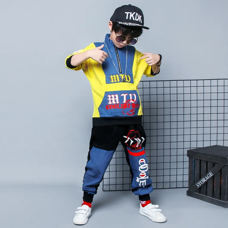 New Model 2019 Boy Suit High collar cowboy Splicing Sportswear 2 sets spring and autumn clothes clothing Children's we | Детская