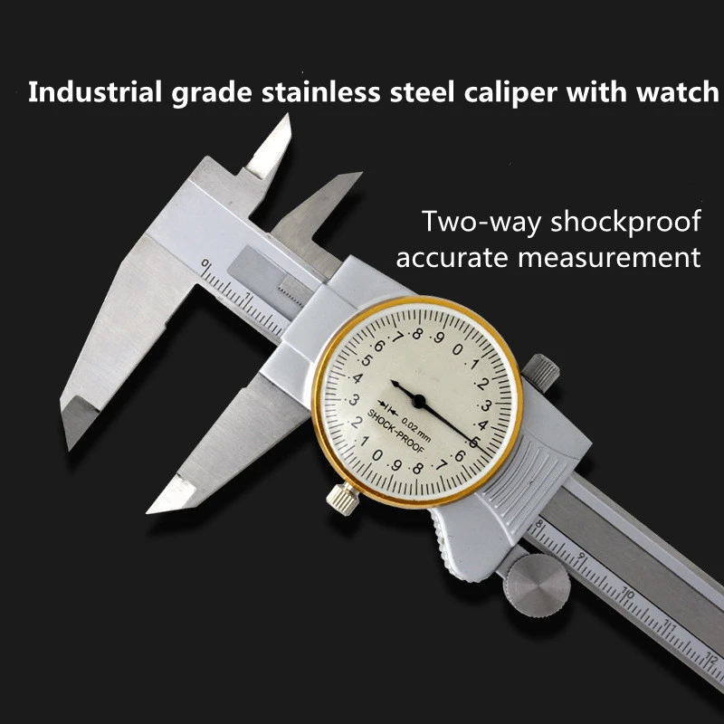

0-150/200mm Caliper with Watch Stainless Steel Vernier Caliper Industrial Grade Two-way Shockproof Gauges Measuring Tool